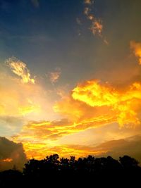 Low angle view of silhouette trees against dramatic sky