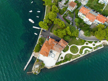 High angle view of boats in sea