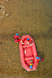 High angle view of toy on sand at beach