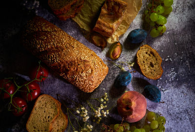 High angle view of food on rock