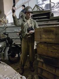 Portrait of man standing in bus