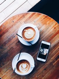 High angle view of coffee on table