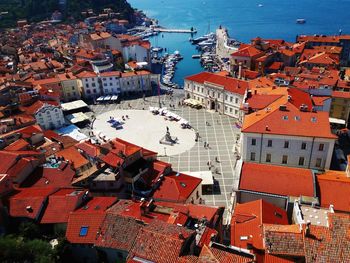 High angle view of buildings in town