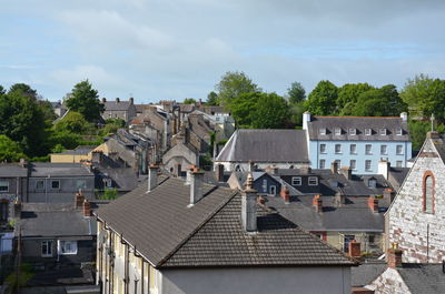 High angle view of buildings in town