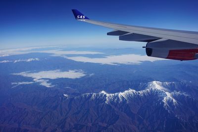 Aerial view of snowcapped mountains against sky