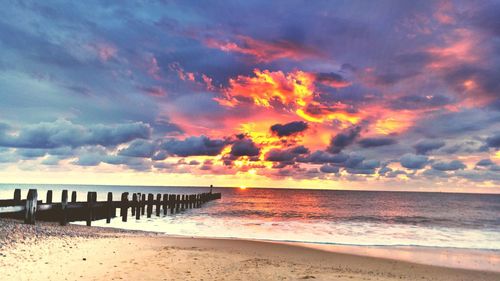 Scenic view of calm sea at sunset