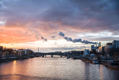 Scenic view of river against dramatic sky