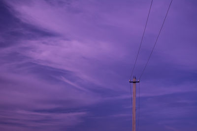 Low angle view of power lines against cloudy sky
