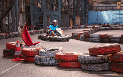 Full frame shot of various stack of cart at market stall