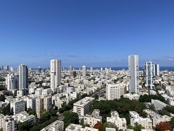 High angle view of buildings near sea