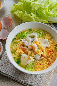 High angle view of food in bowl