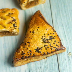 High angle view of bread on table