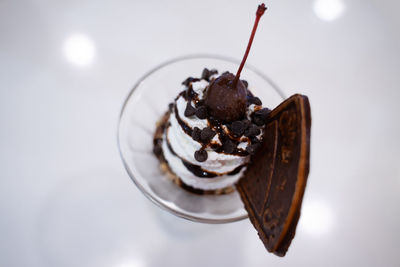 Close-up of chocolate cake in plate