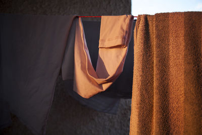 Close-up of clothes drying outdoors