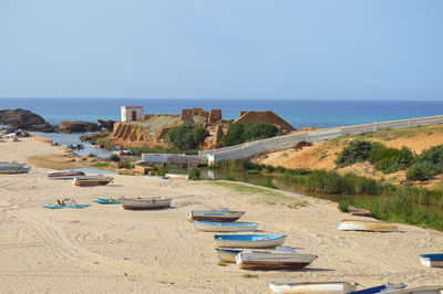 Scenic view of beach against clear sky