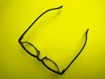 High angle view of eyeglasses on table