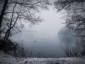 Scenic view of lake against sky during winter