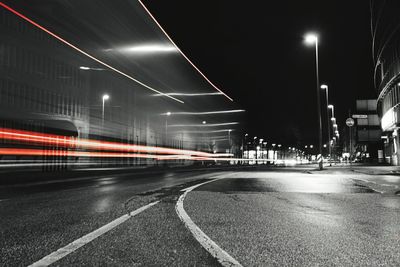 Light trails on road at night