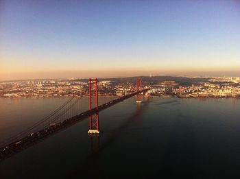 High angle view of suspension bridge at sunset