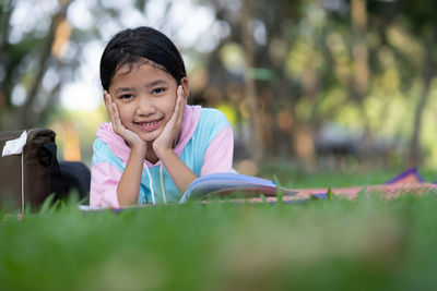 Portrait of cute girl outdoors