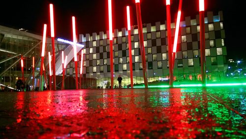 View of illuminated city at night