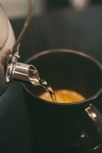 High angle view of coffee cup on table