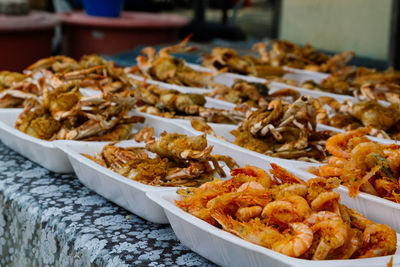 Close-up of seafood in market