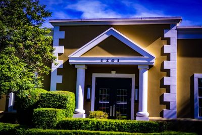 Exterior of building against blue sky