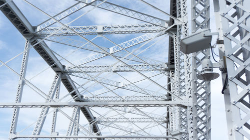 Low angle view of metallic bridge against sky