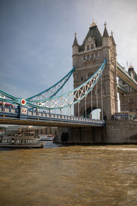 View of bridge over river against cloudy sky