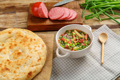 High angle view of food on table