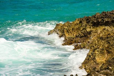 High angle view of rocks on beach