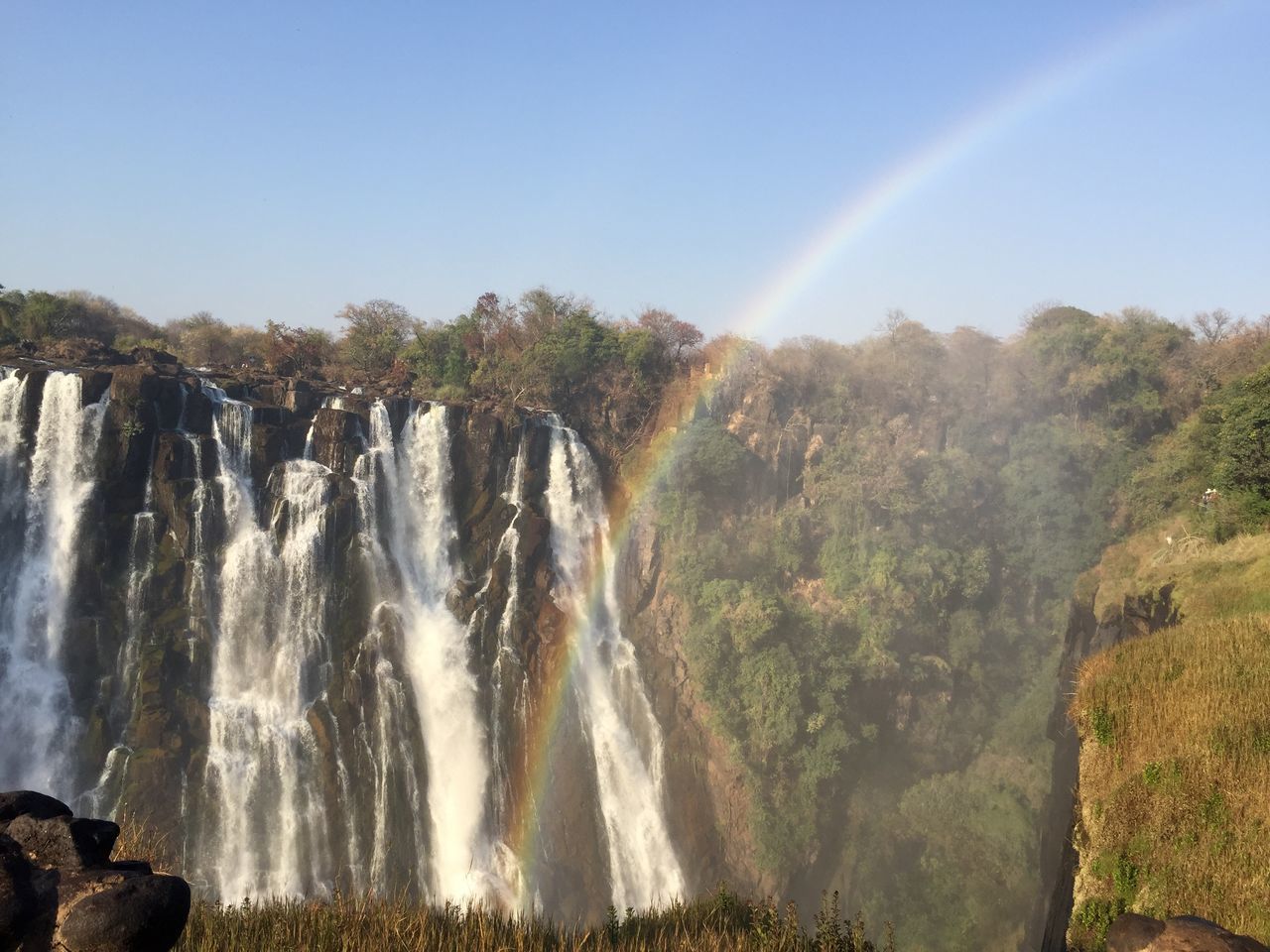 scenics - nature, beauty in nature, rainbow, motion, sky, water, nature, waterfall, tree, no people, flowing water, plant, day, long exposure, idyllic, environment, tranquil scene, land, non-urban scene, outdoors, power in nature, flowing, double rainbow