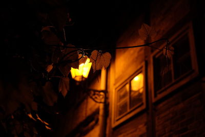 Low angle view of illuminated building against sky at night