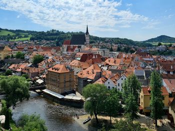 High angle view of townscape against sky