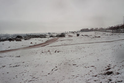 Scenic view of landscape against sky during winter