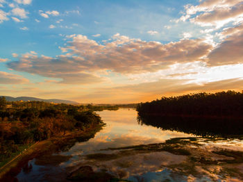 Scenic view of lake against sky during sunset