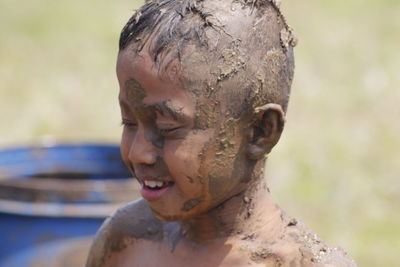 Close-up of boy statue against blurred background