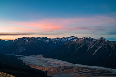 Scenic view of snowcapped mountain against cloudy sky