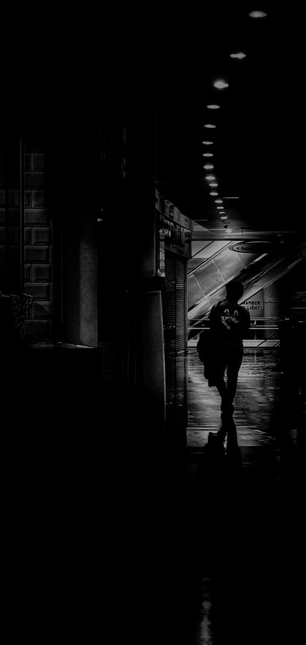 darkness, black, light, black and white, one person, silhouette, night, architecture, monochrome, monochrome photography, built structure, full length, white, city, men, lifestyles, adult, building exterior, reflection, walking, person, standing, water, dark, leisure activity, transportation, building, outdoors, nature, street
