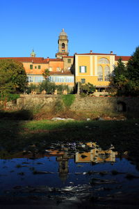 Reflection of buildings in lake