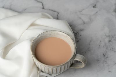 High angle view of cup of coffee