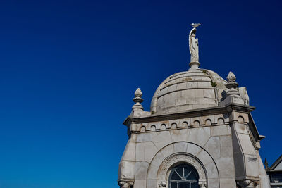 Low angle view of building against clear blue sky