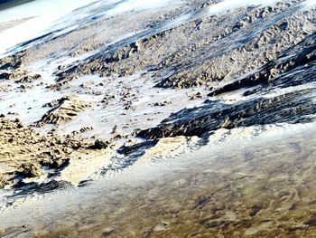 Close-up of reflection of snow on water