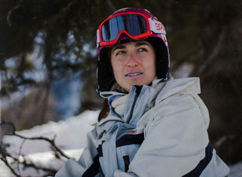 Close-up of woman in ski goggles