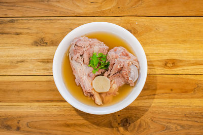 Directly above shot of soup in bowl on table