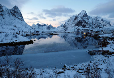 Scenic view of frozen lake against sky