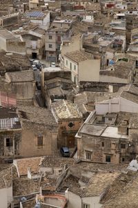 High angle view of buildings in town