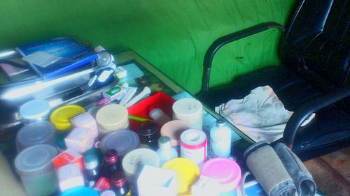 Multi colored objects on table