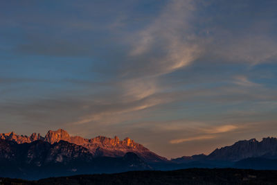 Scenic view of mountains against sky during sunset